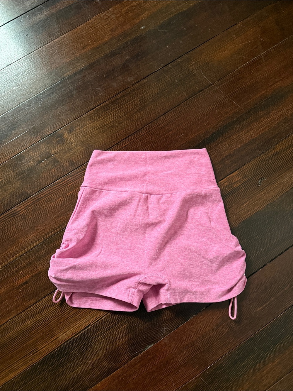 Bombshell Sportswear High-Waist Pink Drawstring Side Ruched Shorts